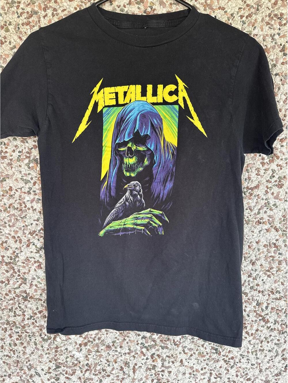 Metallica Grim Reaper Band T-Shirt – Neon Skeleton & Raven Graphic, Size Small